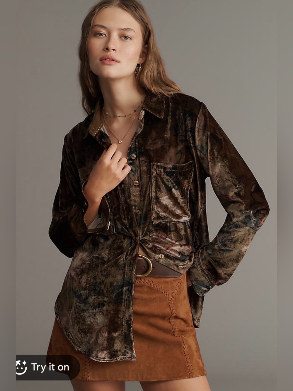 Anthropologie Pilcro Hadley Velvet Relaxed Button Down Shirt